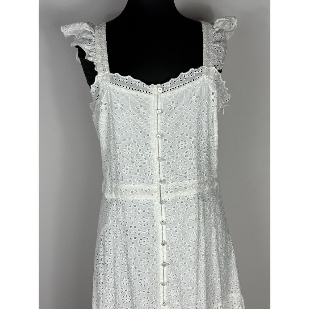 Veronica Beard Aislin White Eyelet Cotton Maxi Dress Ruffle Strap Size 14